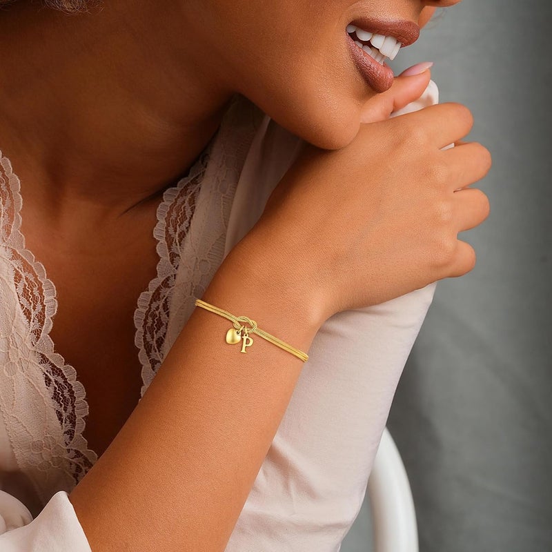 M MOOHAM Initial Knot Bracelets for Women - 18K Gold Plated Initial Knot Bracelets for Women Teen Girls, Trendy Letter A-Z Love Charm Bracelet Dainty Jewelry Womens Bridesmaid Birthday Gifts - Image 2